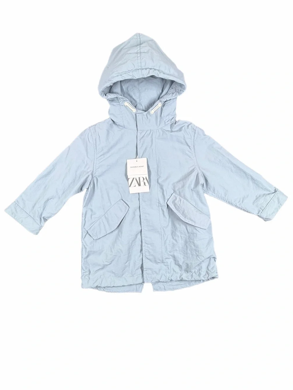 NWT ZARA Light Blue Packable Windbreaker Hooded Jacket - 2-3Y